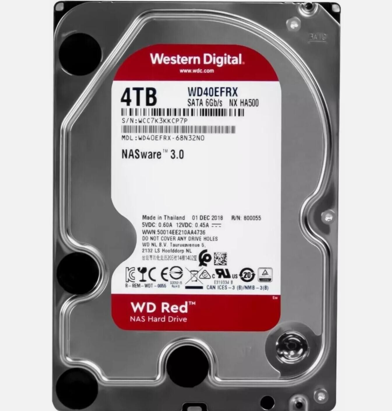 웨스턴 디지털 for 4TB WD40EFRX 5400RPM 64MB SATA 3.5 데스크탑 HDD 하드디스크[세금포함] [정품] 하드디스크 드라이브 [세
