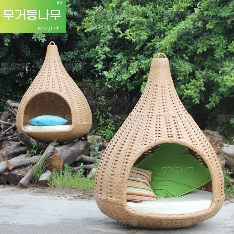 [해외] 새둥지침대 행잉그네 야외소파 라탄 리조트 풀빌라 힐링공간 베란다 테라스카페 흔들의자 가구