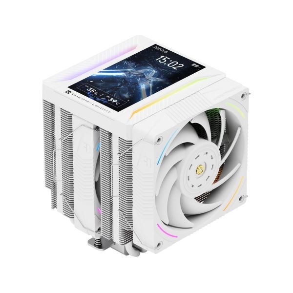 [해외] 써멀라이트 피어리스 어쌔신 120 비전 MAX ARGB 화이트 CPU 공랭 쿨러, 트윈 타워 라디에이터 2150RPM, 5인치 480x854 해상