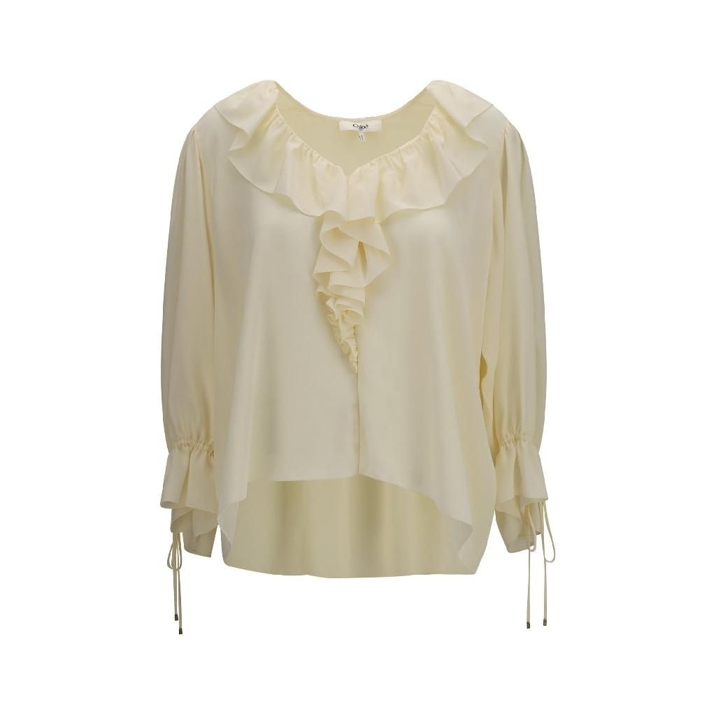 끌로에 [해외] 끌로에 CH26AHT72005 114 PRISTINE WHITE Ruffled V Neck Shirt