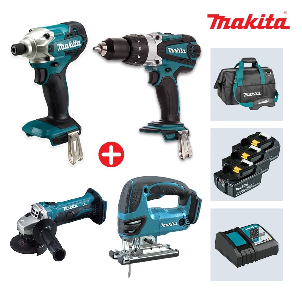 마끼다 DLX4029TR1 18V 5.0Ah 충전콤보세트 DTD156+DHP458+DGA402+DJV180 임팩드릴+함마+그라인더+직소+툴백