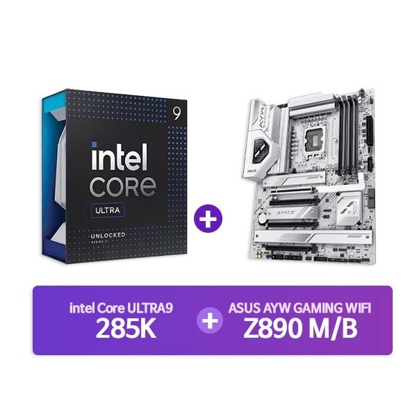 ASUS Z890 AYW GAMING WIFI W 코잇 + INTEL Ultra9 프로세서 285K 박스 결합 4045177