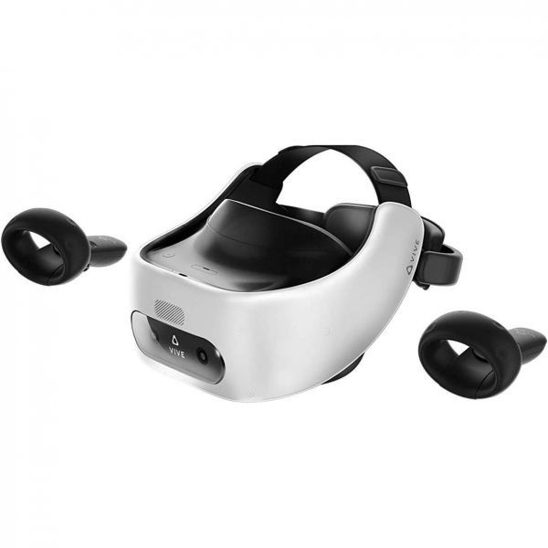 HTC [해외] HTC Vive Pro Focus Plus 6DOF VR 헤드셋 아몬드 화이트 색상 번들에는 컨트롤러 페이스 쿠션 QC 3.0 충전기 USB Type C 케이블