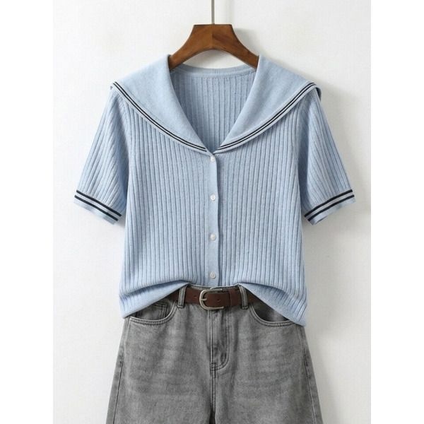 넬리협력사 [넬리] 미쥬 세일러 카라 반팔 니트_ND2LT520
