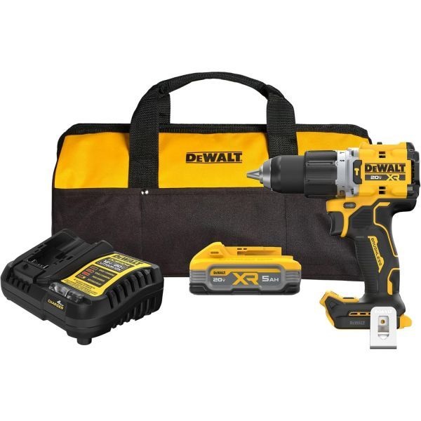 DEWALT [해외] Dewalt 디월트 20V MAX XR 1 2인치 브러시리스 무선 해머 드릴 키트 5AH 배터리 충전기 포함 DCD806H1 303890