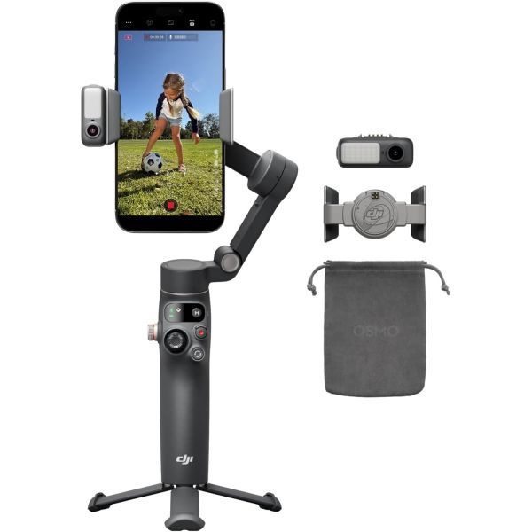 [해외] DJI 오즈모 Mobile 8 짐벌 스테빌라이저 스마트폰용 AI 기반 트래킹 오디오 조명 지원 360° 팬 회전 내장 확장봉 삼각