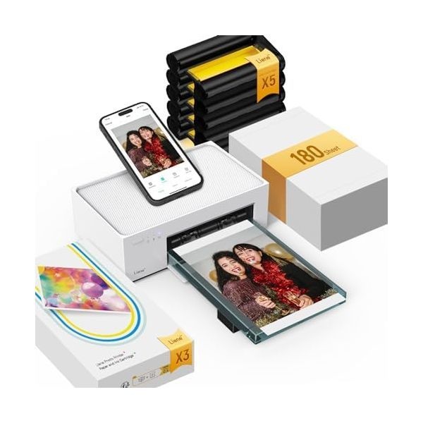 [해외] Liene 리엔 M100 4x6인치 사진 프린터 번들 180장 잉크 카트리지 5개 아이폰호환 안드로이드 스마트폰 컴퓨터용 Wi Fi