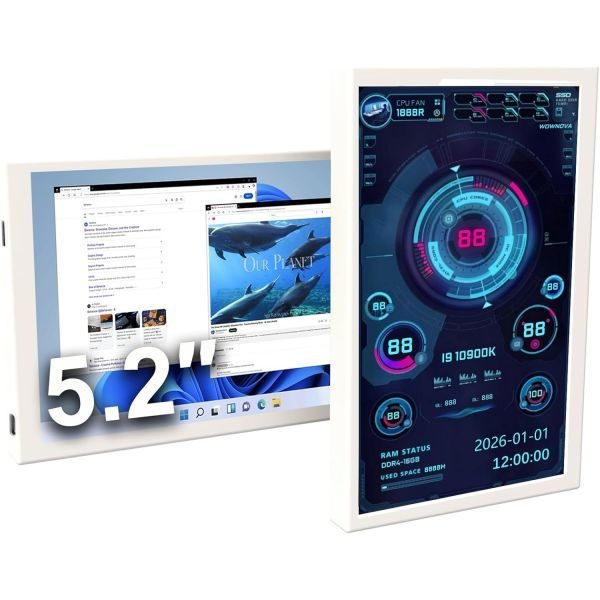 [해외] WOWNOVA 5.2인치 맞춤형 LCD 스크린 PC 케이스 내장형 컴퓨터 설정용 온도 표시 패널 GPU CPU FPS RAM HDD 모니터 화이트 2774