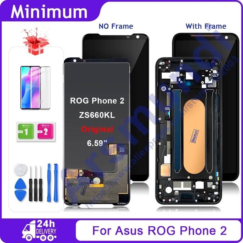 UnKnown [해외] 스마트폰 액정 교체 부품 오리지널 6.59 아수스 ROG 폰 2 Phone2 II 용 AMOLED LCD 디스플레이 터치스크린 아수스 ZS660KL I00