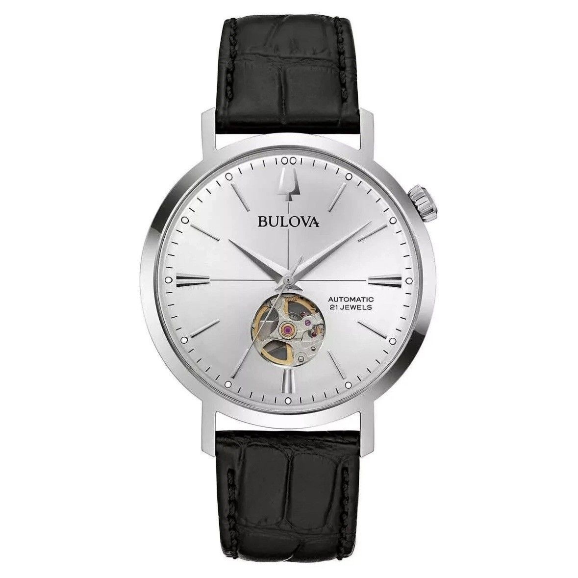 Bulova Aerojet 자동 오픈 하트 Skeleton 블랙 가죽 Men 시계 [세금포함] [정품] 96A315 명품시계 손목시계 패션시계 3438649 40