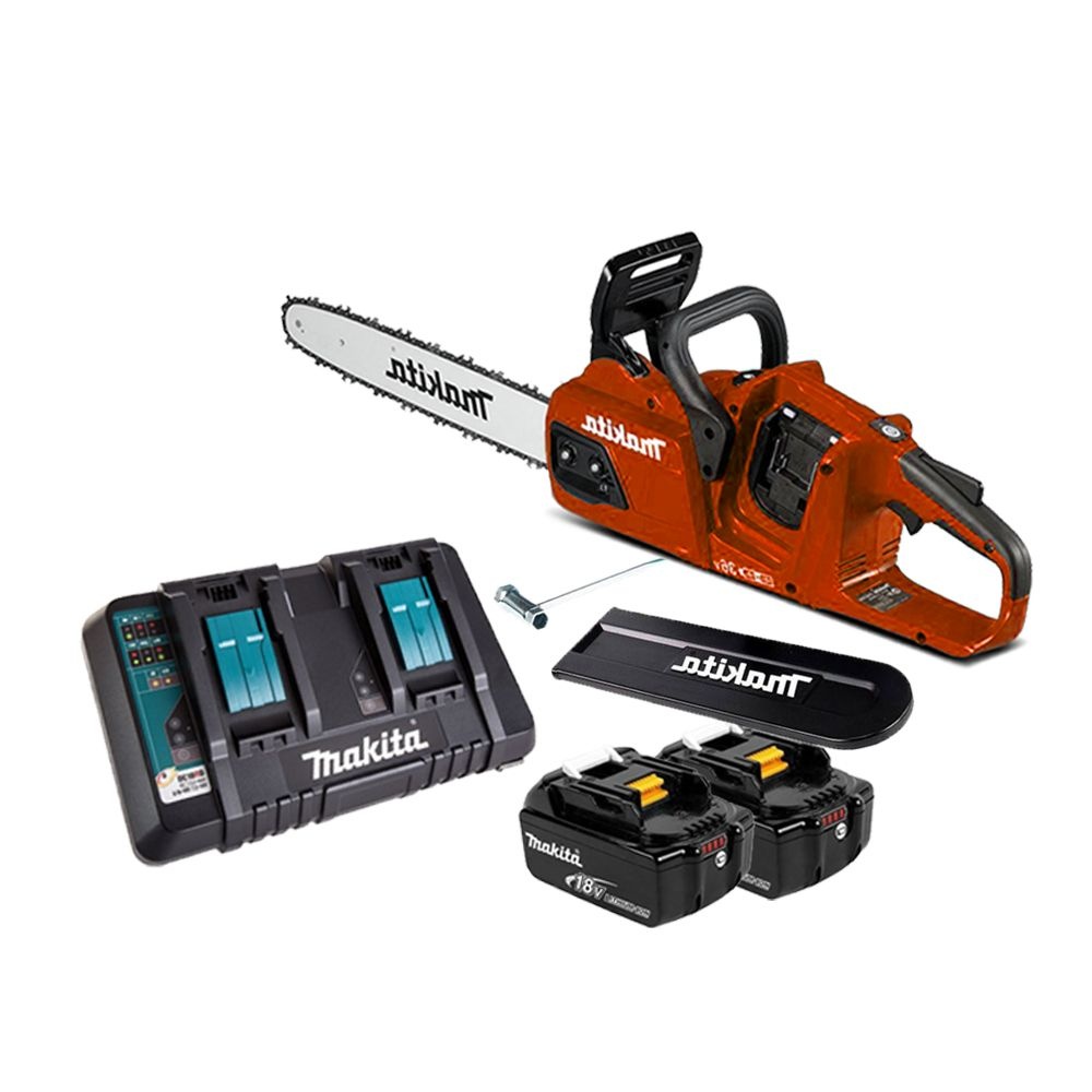 마끼다 DUC355RTER 36V(18Vx2) 5.0Ah x2팩 충전체인톱 350mm(14인치) 레드색상 벌목톱 듀얼충전기세트