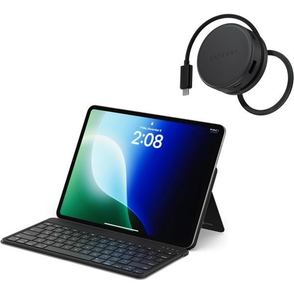 [해외] Satechi 사테치 OntheGo 7 in 1 USB C 허브 블루투스 키보드 조절 가능한 스탠드 포함 iPad 태블릿 Mac Windows용 컴팩트하고