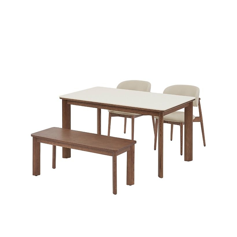 [1만점 적립] [희망일배송] 포멜로 세라믹식탁 4인세트 140cm 브라운_벤치1100 1EA, 가죽체어 2EA