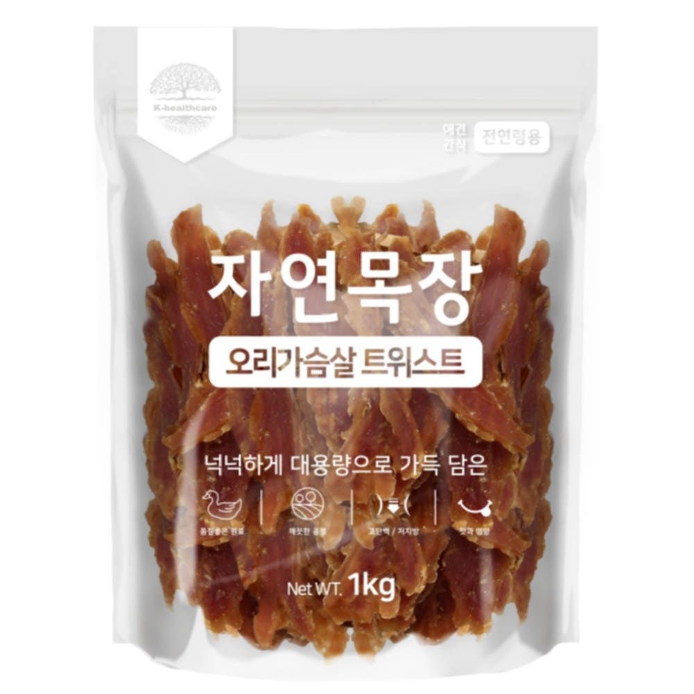 강아지 대용량 간식 자연목장 육포 수제간식 오리가슴살 트위스트 1kg 1개
