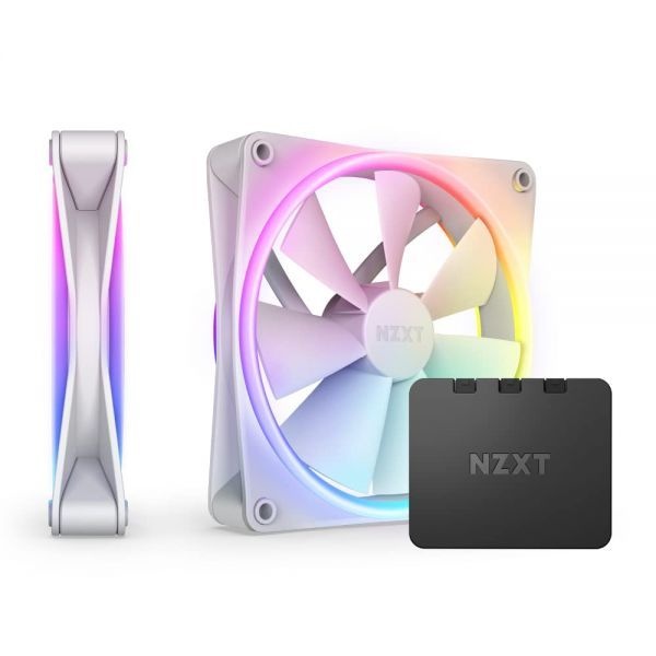 NZXT [해외] NZXT F140 듀오 트윈 팩 140mm 양면 RGB 팬 2개 컨트롤러 20개의 개별 주소 지정 가능 LED 균형 잡힌 공기 흐름 정압 유체
