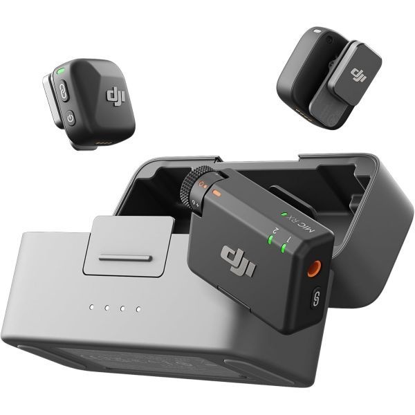 [해외] DJI 마이크 미니 송신기 2개 수신기 1개 충전 케이스 아이폰호환 카메라 안드로이드용 무선 라발리에 초경량 풍부