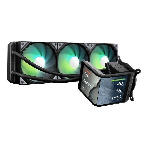 [해외] TRYX 트릭스 Panorama SE 360 ARGB 360mm AIO 회전식 6.67인치 AMOLED 곡면 스크린 3D 아나모픽 효과 맞춤형 쿨러 Asetek Adela 펌프