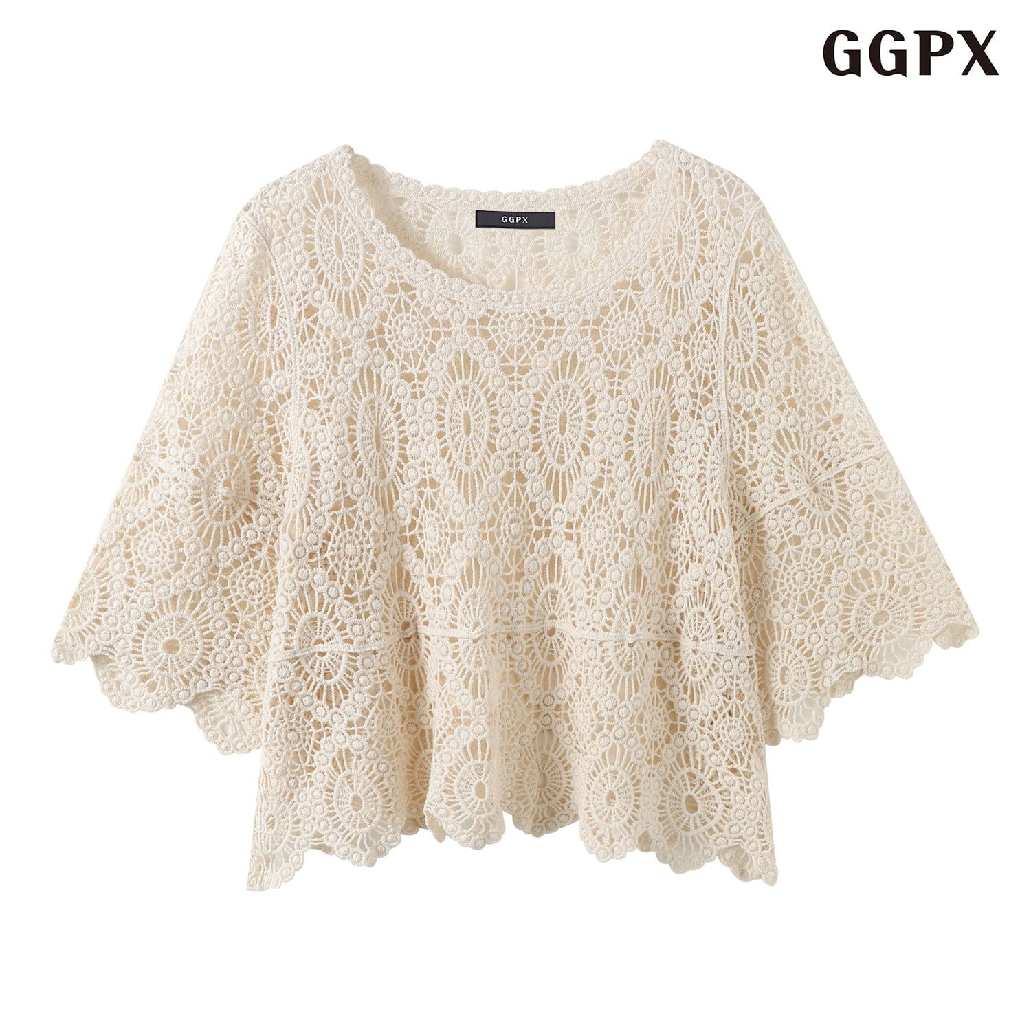 빈티지 썸머 라운드 펀칭 자수 반팔 니트 (GQBKT066D)