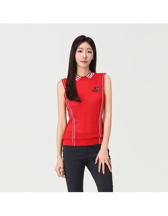 [백화점 정품] 엘르골프 여성티셔츠 여성 메쉬 짜임 포인트 라운드넥조끼_6G43101