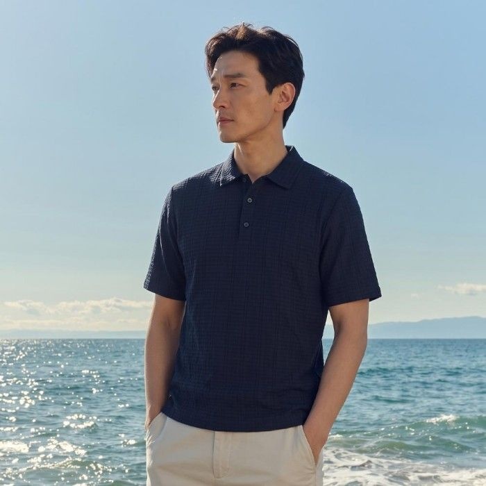 COOL 플리츠 반팔 카라티 차콜그레이_OMS1T1TS112CG