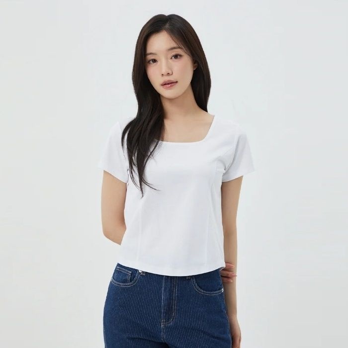스퀘어넥 절개 크롭 티셔츠 PS2CH402