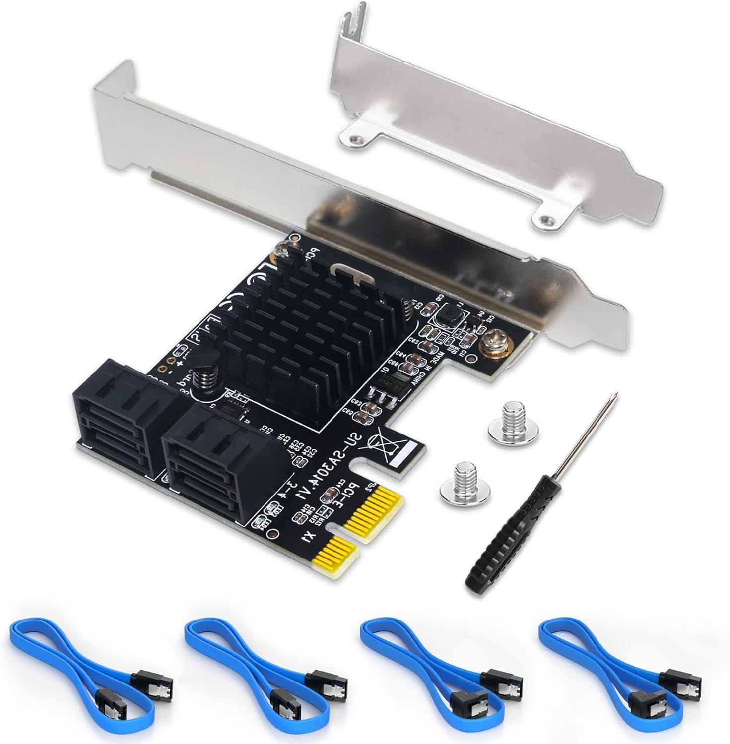 PCIe SATA 카드 4 포트 확장, 4개의 케이블과 로우 프로파일 브래킷이 있는 6Gbps 3.0 컨트롤러 어댑터, 비레이드,