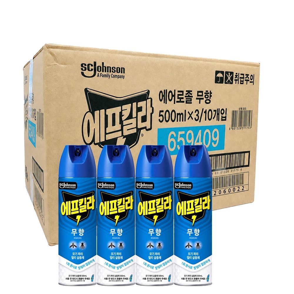 에프킬라 에어졸킨 무향 500ml 30개 파리 모기약 수성살충제 1박스
