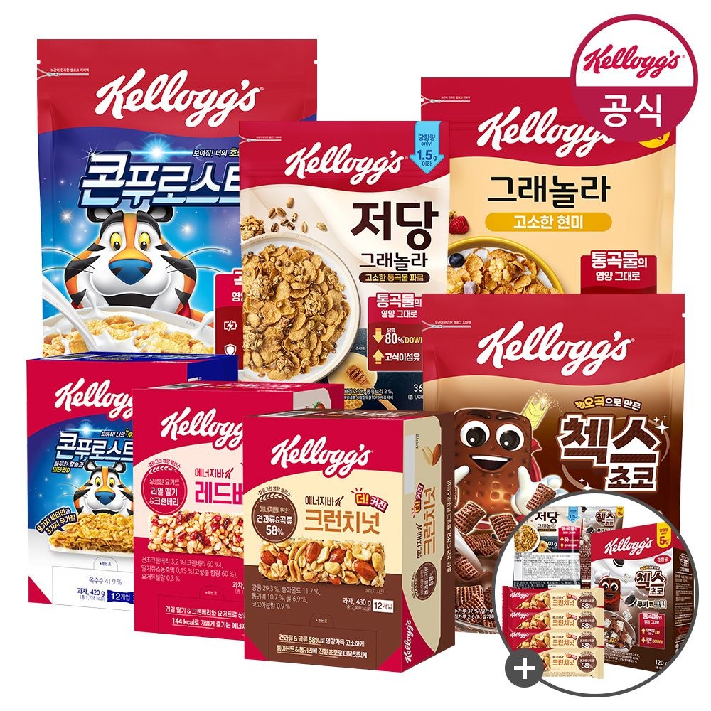 [롯데온]켈로그 에너지바 크런치넛 40g x 6개 + 레드베리 35g x 6개 + 증정 4개 (10,200원/무료)