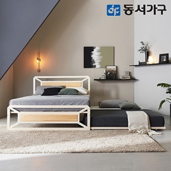 [동서가구]유로밍 멀바우/편백나무 히든형 이층 가족침대 Q+Q (본넬매트) DF640080