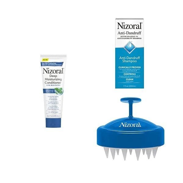 [해외] Nizoral 니죠랄 안티 댄드러프 비듬 샴푸 + 딥 모이스처라이징 컨디셔너 + 두피 마사지 브러쉬 세트