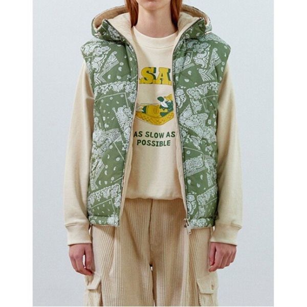 [모먼] [MOMEN] Reversible Casual Padding Vest - Light Green_XMTQCYWC21143