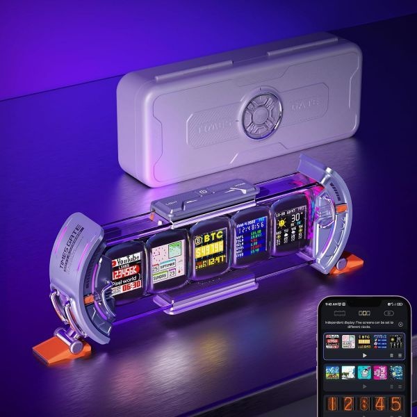 Divoom [해외] Divoom 디붐 Times Gate 사이버펑크 게임용 디지털 알람 시계 스마트 앱 WiFi 연결 RGB LED 디스플레이 개인화된 재무 비
