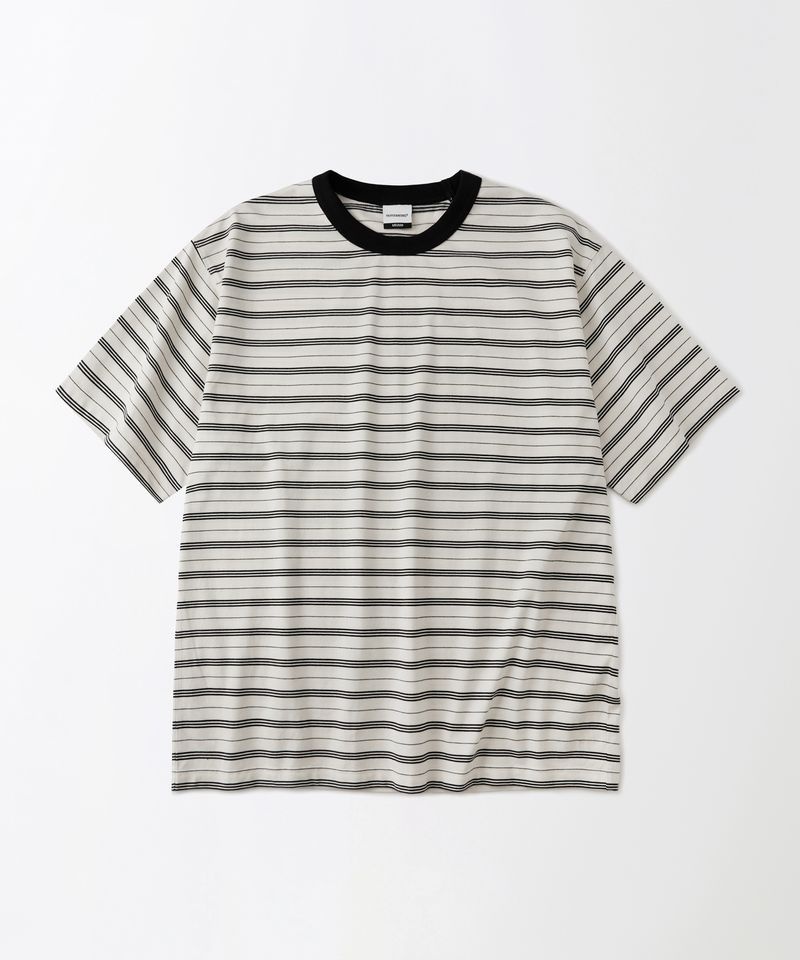 OUTSTANDING <매장정품> [7월 22일 배송] 아웃스탠딩 OUTSTANDING STRIPE HALF SLEEVE TEE_IVORYBLACK OS26SSST66IVBK 309920