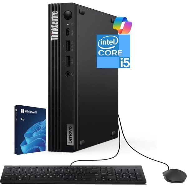 [해외] Lenovo 레노보 ThinkCentre Tiny M70q G5 Intel Deca Core i5 14400T Beats i7 13700T 16GB DDR5 512GB NVMe DisplayPort HDMI WiFi 6 RJ 45 유선 키보