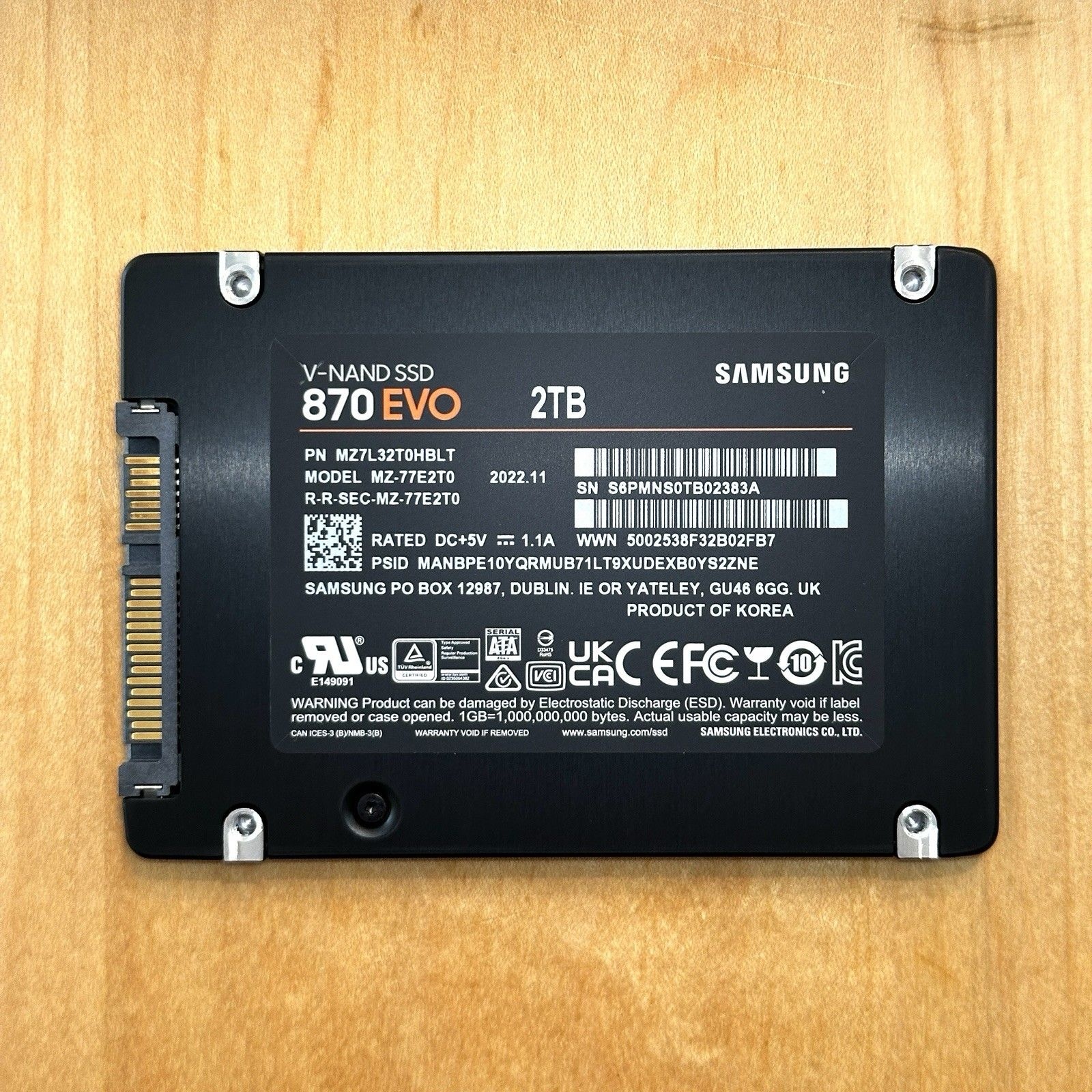 Samsung 삼성 SAMSUNG [세금포함] [정품] 870 EVO 2TB SATA 2.5 SSD 솔리드 스테이트 드라이브[세금포함] - 브랜드 New & 100% Health MZ-77E