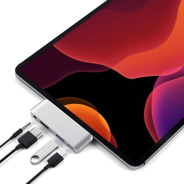 [해외] Satechi 사테치 Type C 모바일 프로 허브 어댑터 USB PD 충전 4K HDMI 3.0 3.5mm 헤드폰 잭 포함 M2 M1 iPad Pro Air mini 등 호환 스