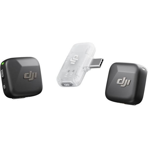 [해외] DJI 마이크 미니 송신기 2개 모바일 수신기 1개 아이폰호환 17 16 15 안드로이드 PC 태블릿용 무선 라발리에 플러그