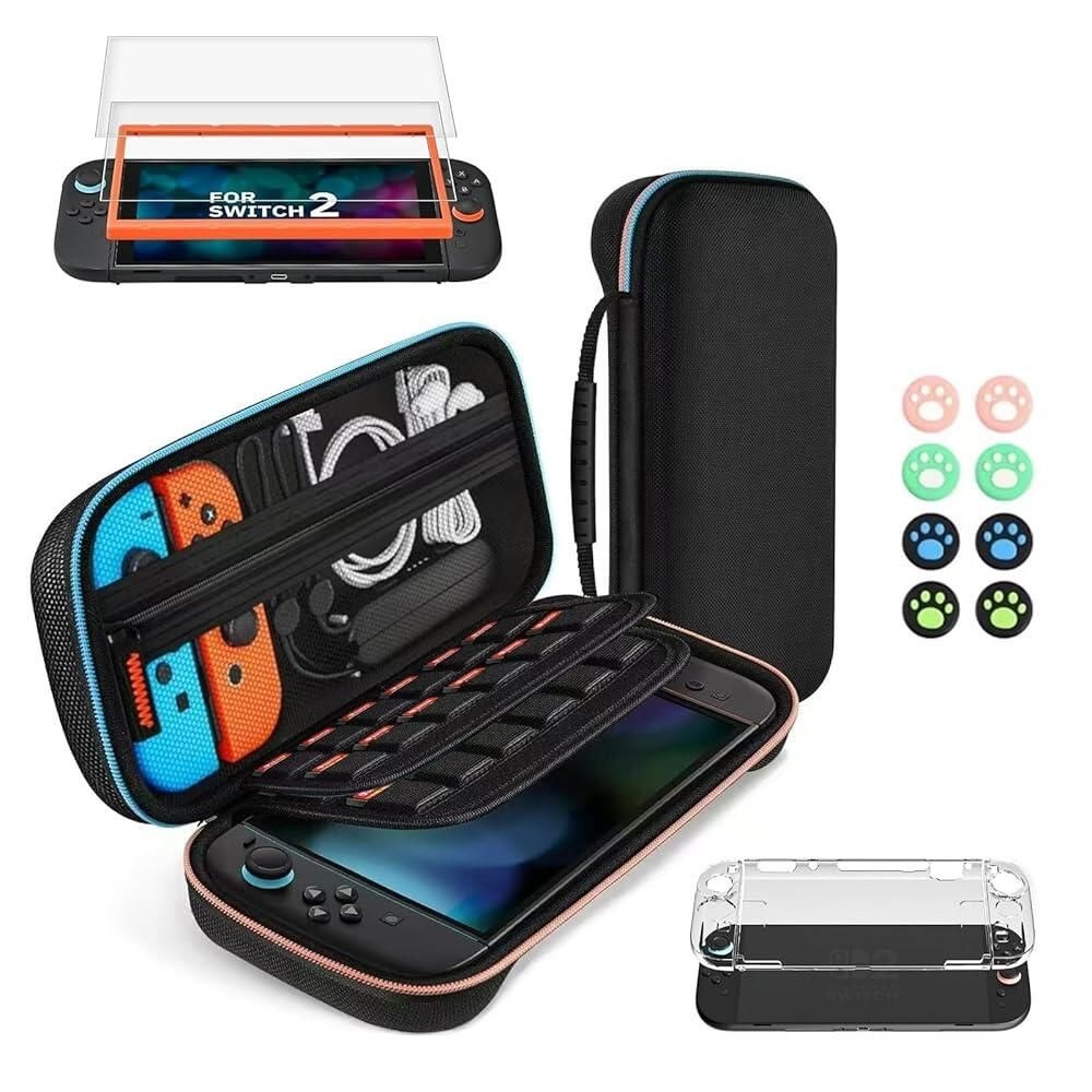 Qumusaa [해외] Carrying Case for Nintendo Switch 2 (2025) Large Capacity Protective Hard Shell Portable Travel Pouch 2, with 20 Game Card Slots, 1 Cover, Screen Prot