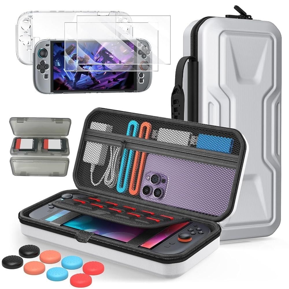 FYOUNG [해외] FYOUNG All in One Accessories Case Bundle for Nintendo Switch 2 2025, Portable Carrying & Clear Hard Cover Shell, Screen Protector, 8 Thump Grips, Gam