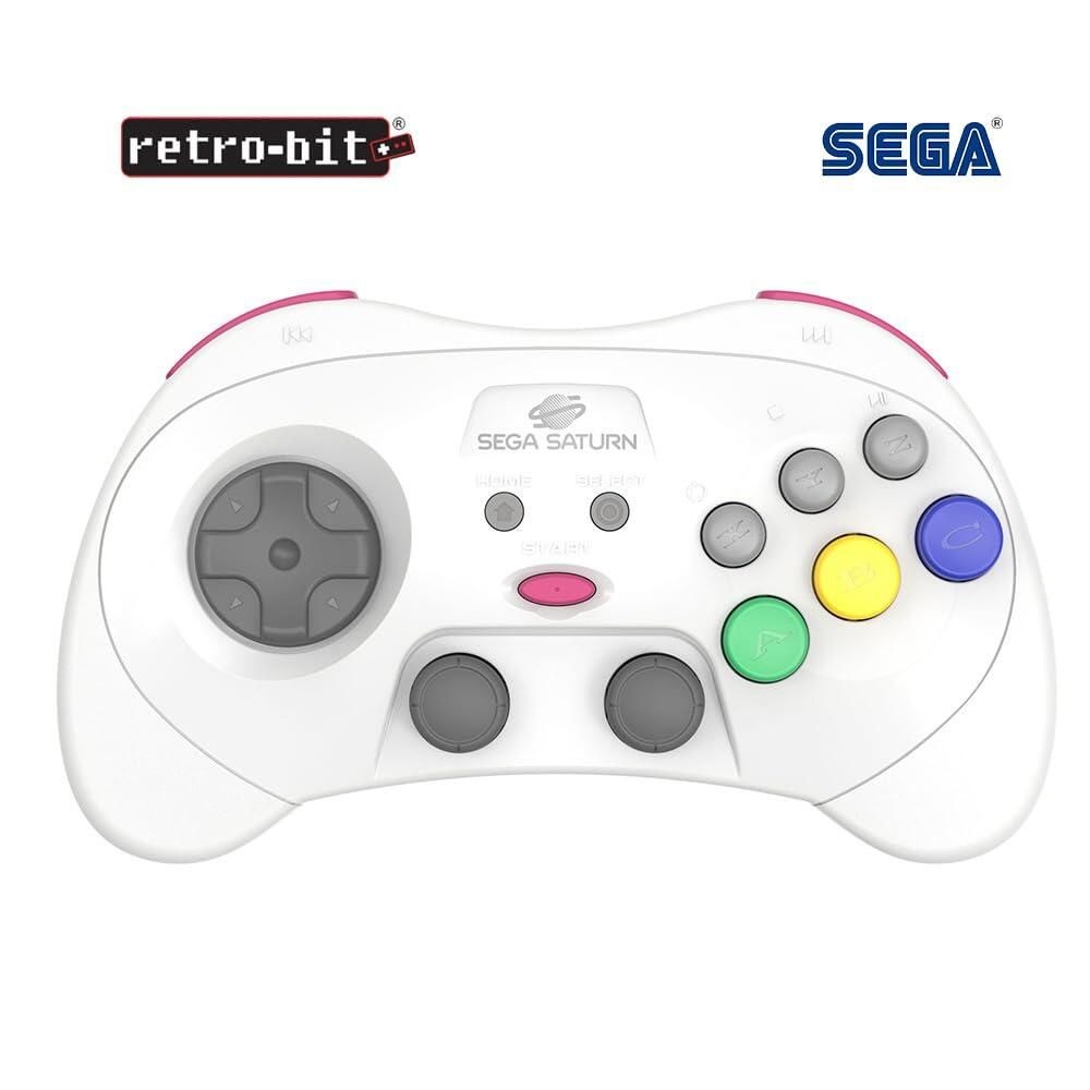Retrobit [해외] Retro-Bit SEGA Saturn® PRO - 2.4GHz Wireless Pro Controller for Sega Saturn, Genesis Mini, Switch, PC, Mac Includes 2 Receivers White