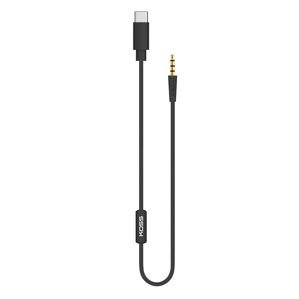 [해외] Koss KUSB-50 아날로그 오디오 패스 스루 코드, KPH30 무선 및 Porta Pro 무선용, 인라인 마이크 리모컨, USB-C to 3.5mm, 블랙