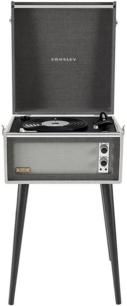 Crosley [해외] Crosley CR6233F-BK Dansette 버뮤다 블루투스 인/아웃 휴대용 비닐 레코드 플레이어 턴테이블, Aux-in, 블랙