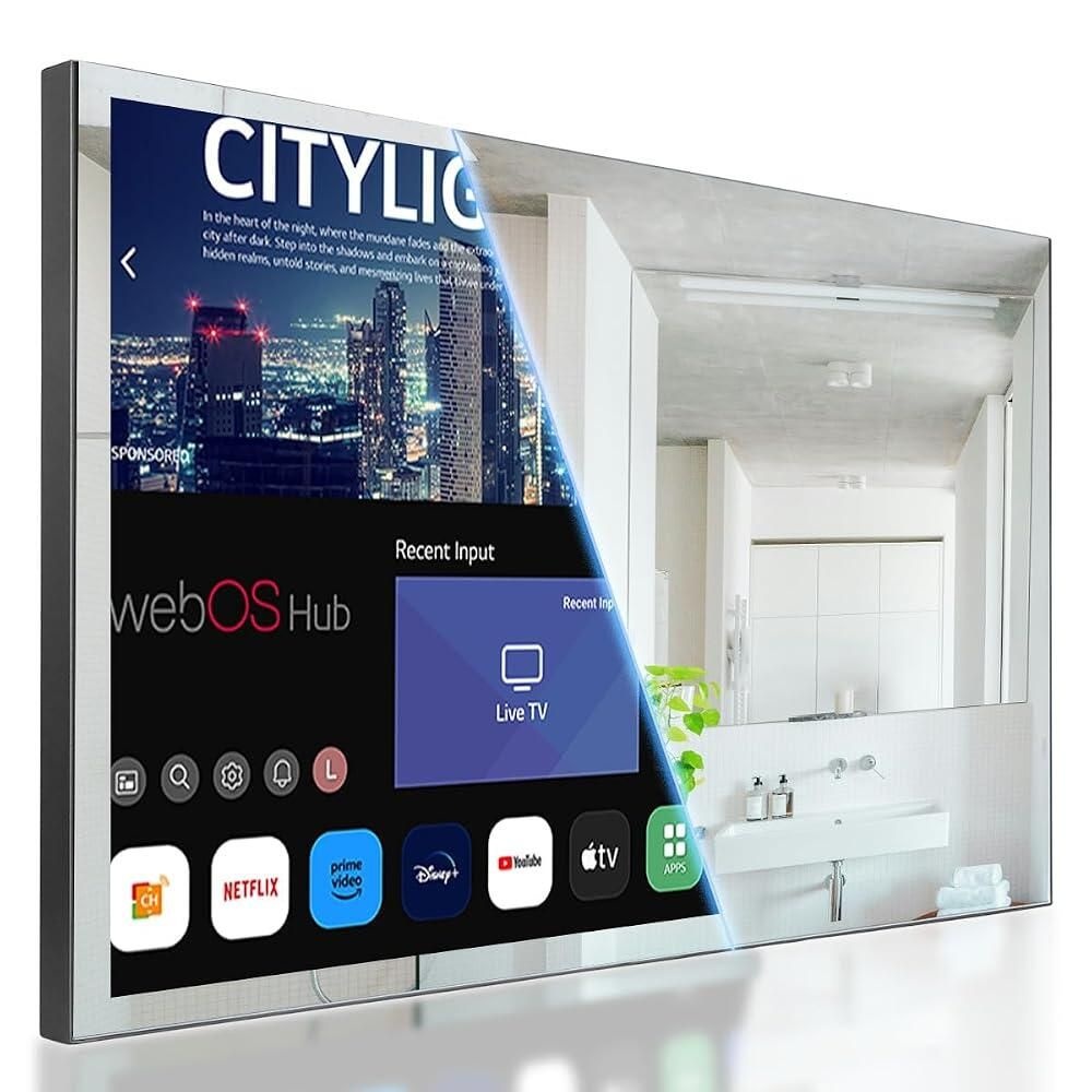 [해외] Soulaca 31.5인치 스마트 매직 미러 4K LED TV 욕실용 방수 IPX5 webOS 음성 제어 주방 ATSC DTV 튜너 럭셔리 호텔 스파