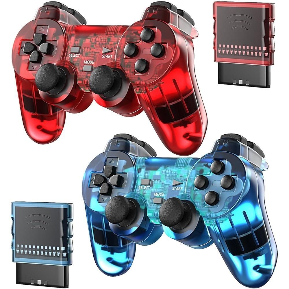 [해외] TUOZHE Wireless Controller Compatible with PS-2 Console, Remote Gamepad for Play 2 (Red and Blue)