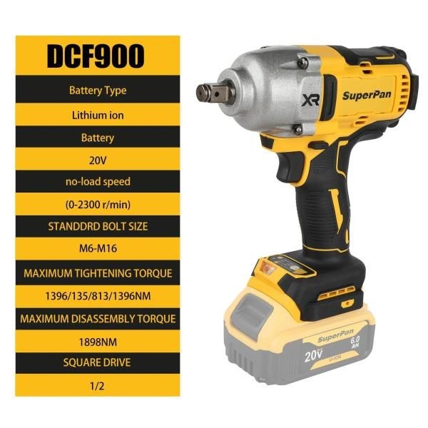 슈퍼팬 DCF900 브러시리스 고토크 임팩트 건 - 20V 1/2