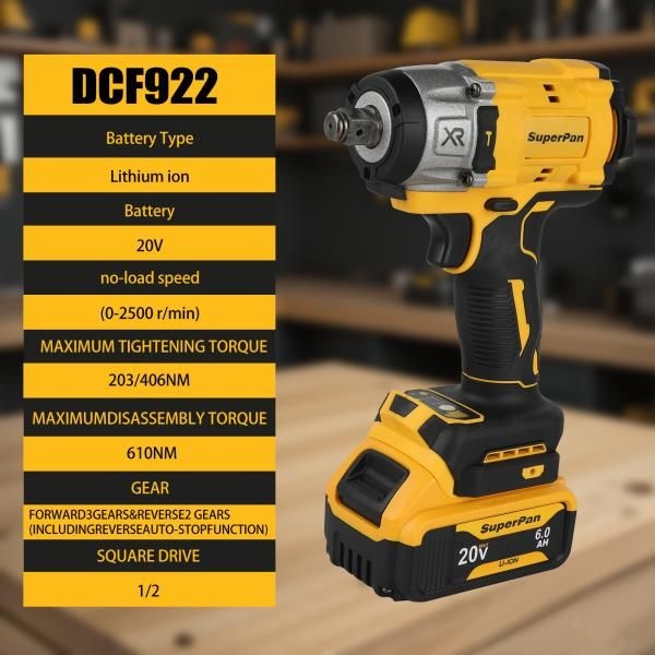 슈퍼팬 DCF922 MIC 20V MX 1/2인치 임팩트 렌치 가변