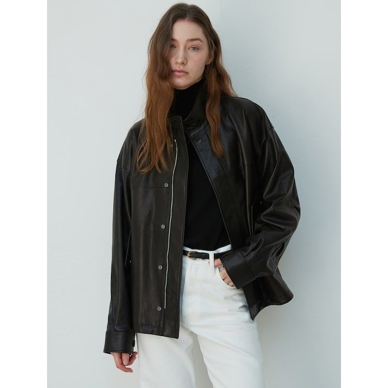 VERDEMAR Lambskin High-neck overfit Jumper_Black