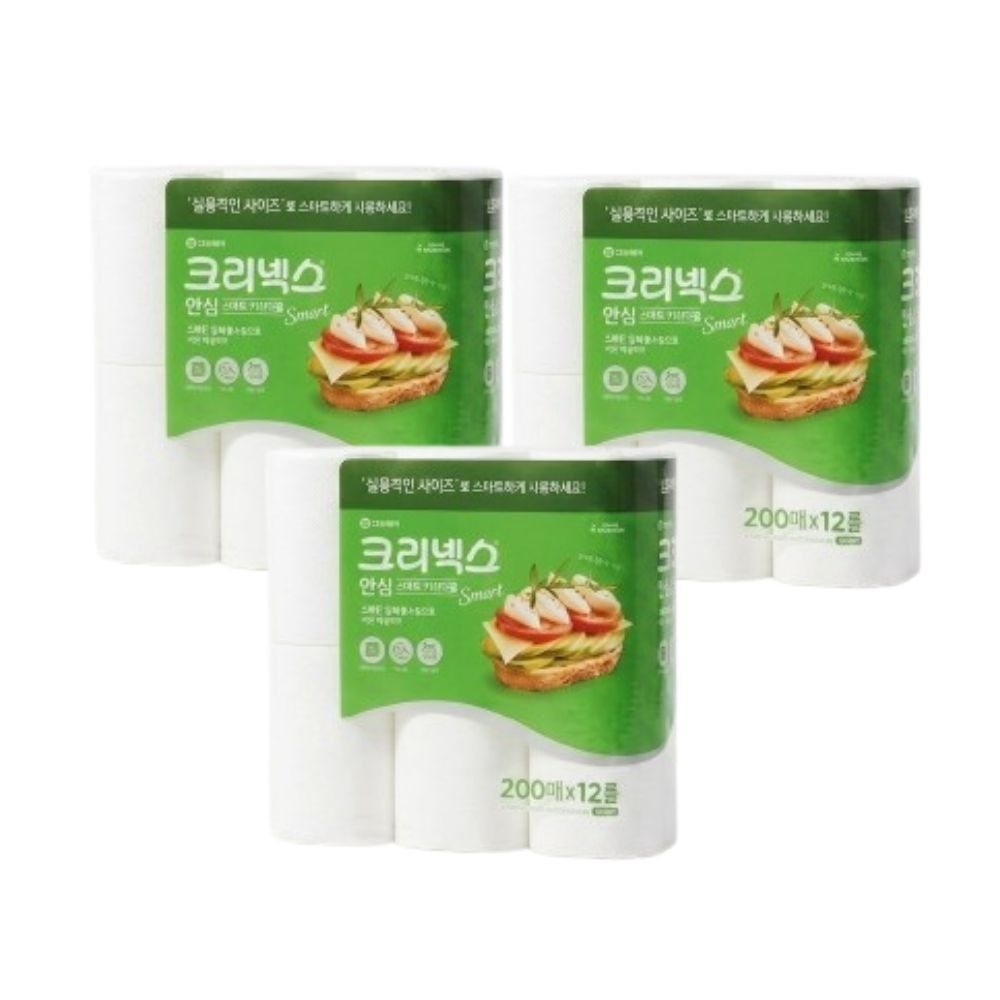 크리넥스 안심 스마트 키친타월 200매x12롤X3개