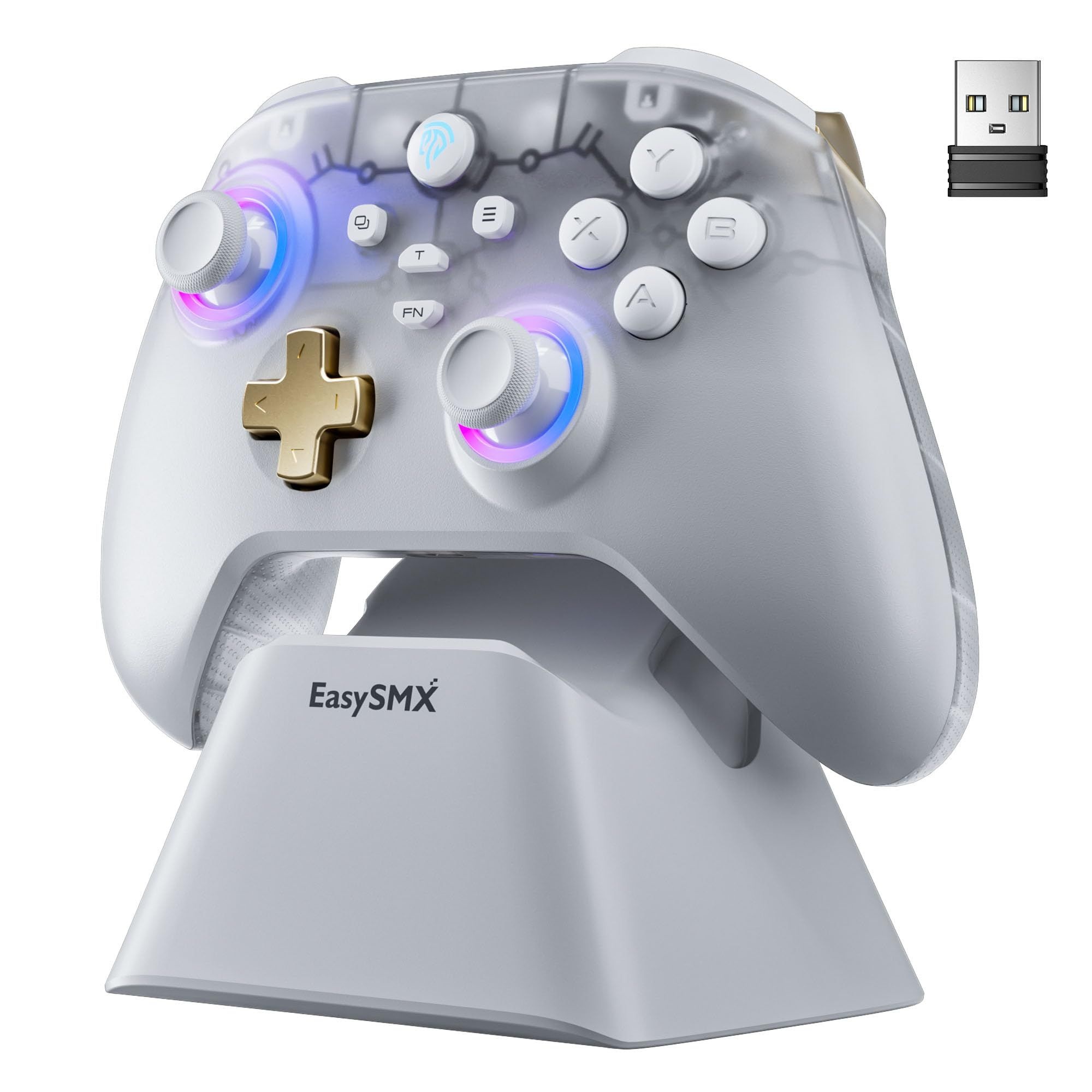 [해외] EasySMX D05 PC 컨트롤러 충전 독 RGB 무선 컨트롤러 Switch/PC/iOS/Android/Steam Deck 홀 이펙트 화이트