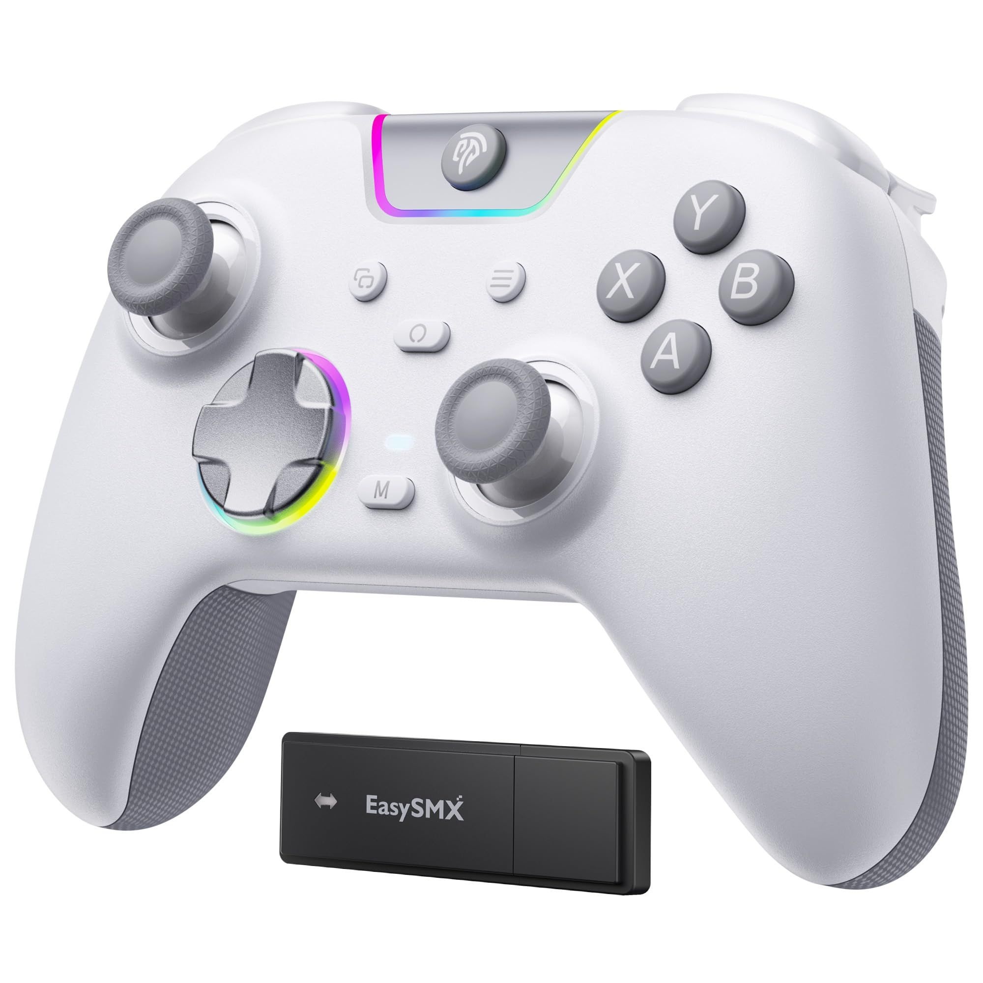 EasySMX [해외] EasySMX X05PRO PC 컨트롤러 무선 게임패드 2단계 홀 트리거 1000Hz RGB 백라이트 정음버튼 Switch2/Switch/iOS/Android (화이트)